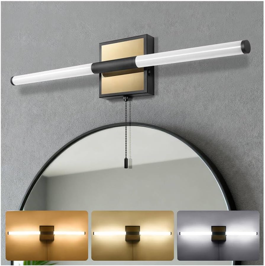 3‑Color Modern Black LED Bathroom Vanity Light