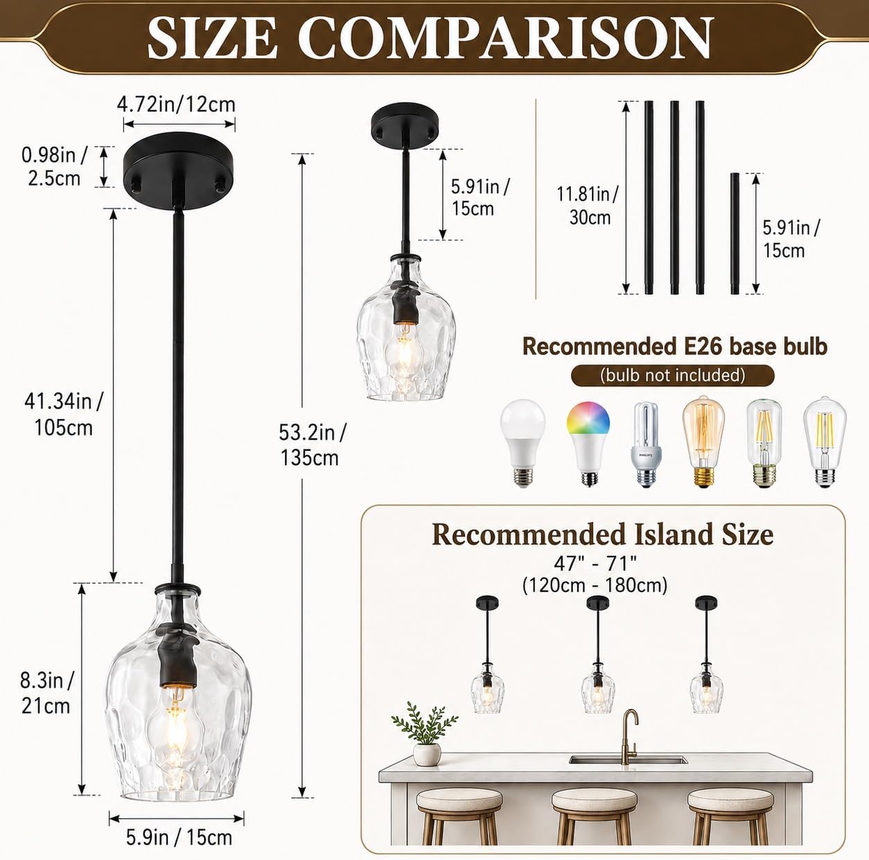 Modern Hammered‑Glass Kitchen Pendant Light