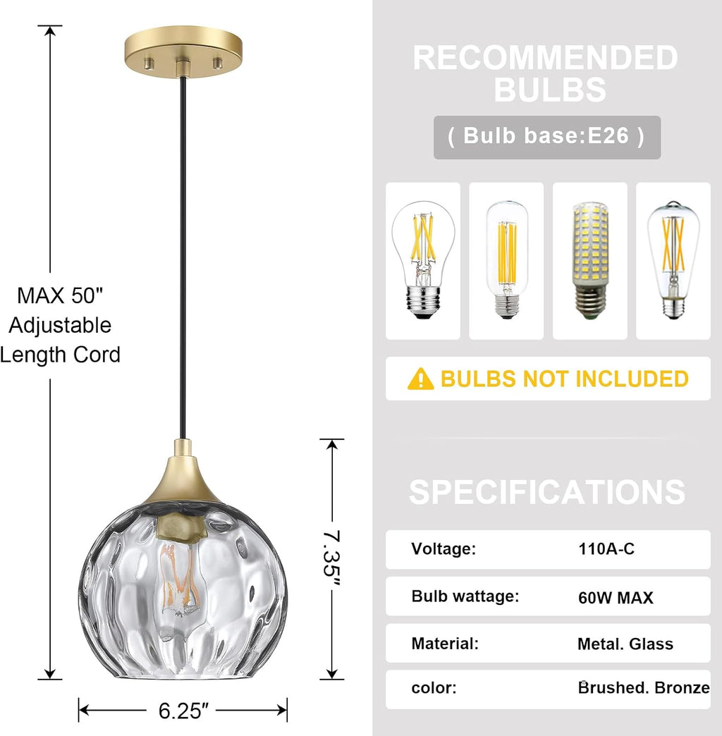 Farmhouse Grey‑Glass Gold Pendant Lights