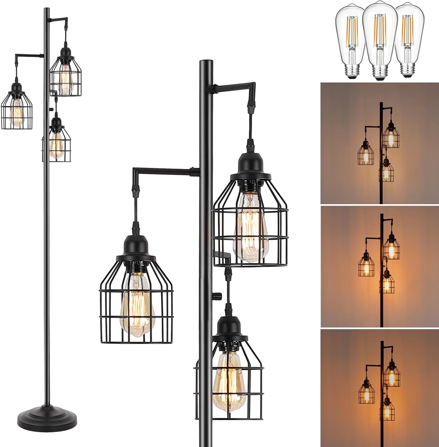 Dimmable Cage Tree Industrial Floor Lamp