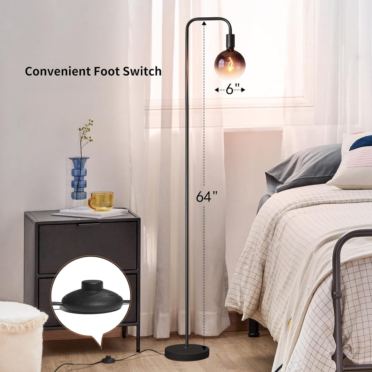 Globe Glass Industrial LED Floor Lamp