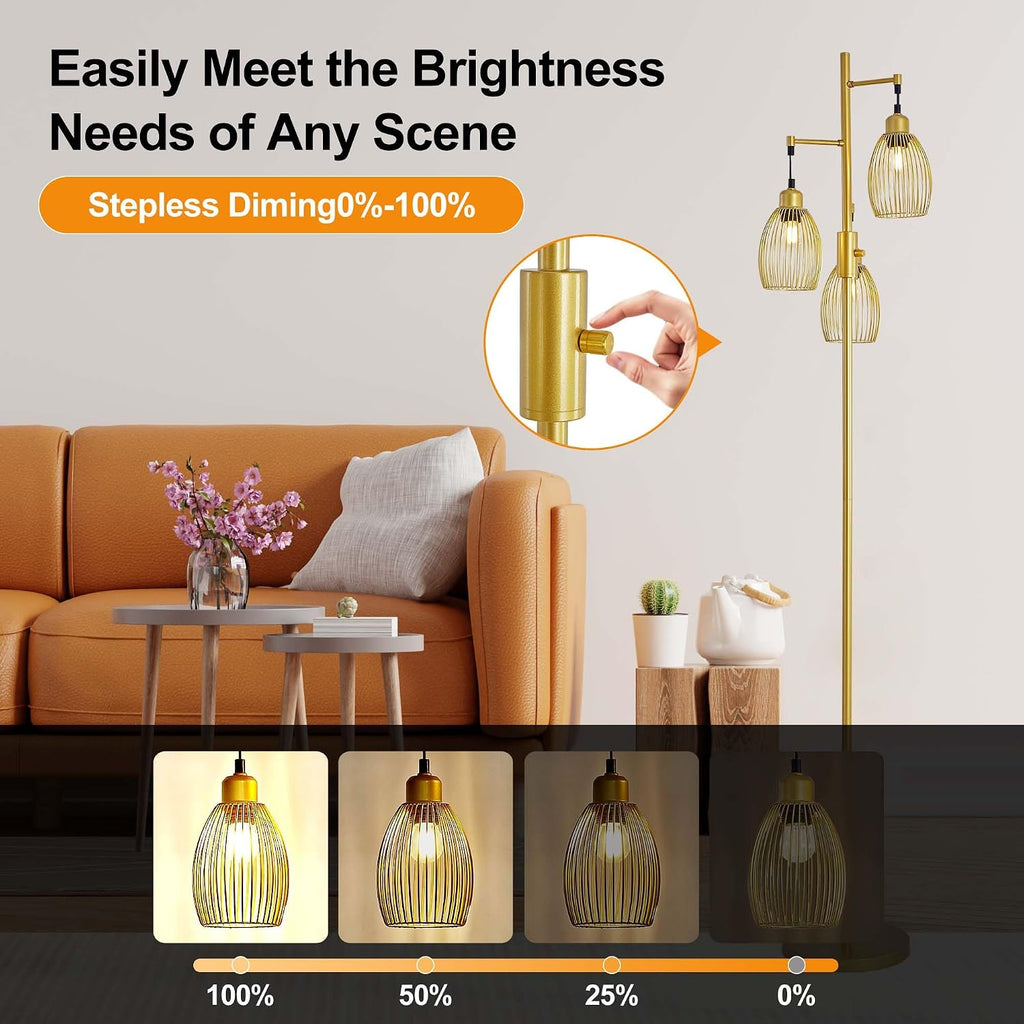 Dimmable Gold Industrial LED Floor Lamp