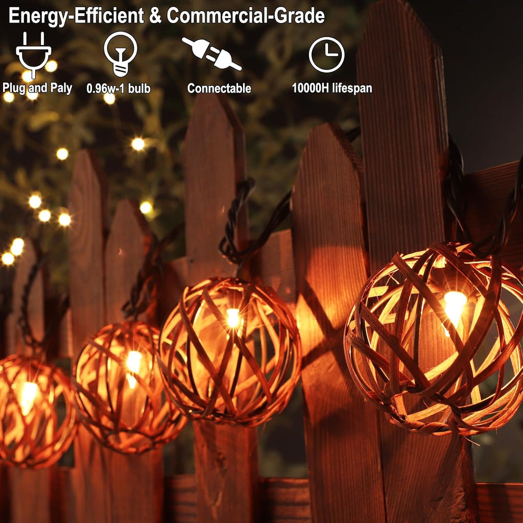 Rattan Boho Patio Lantern String Lights