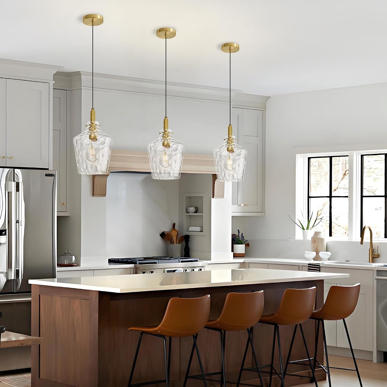 Gold Hammered‑Glass Kitchen Pendant Light