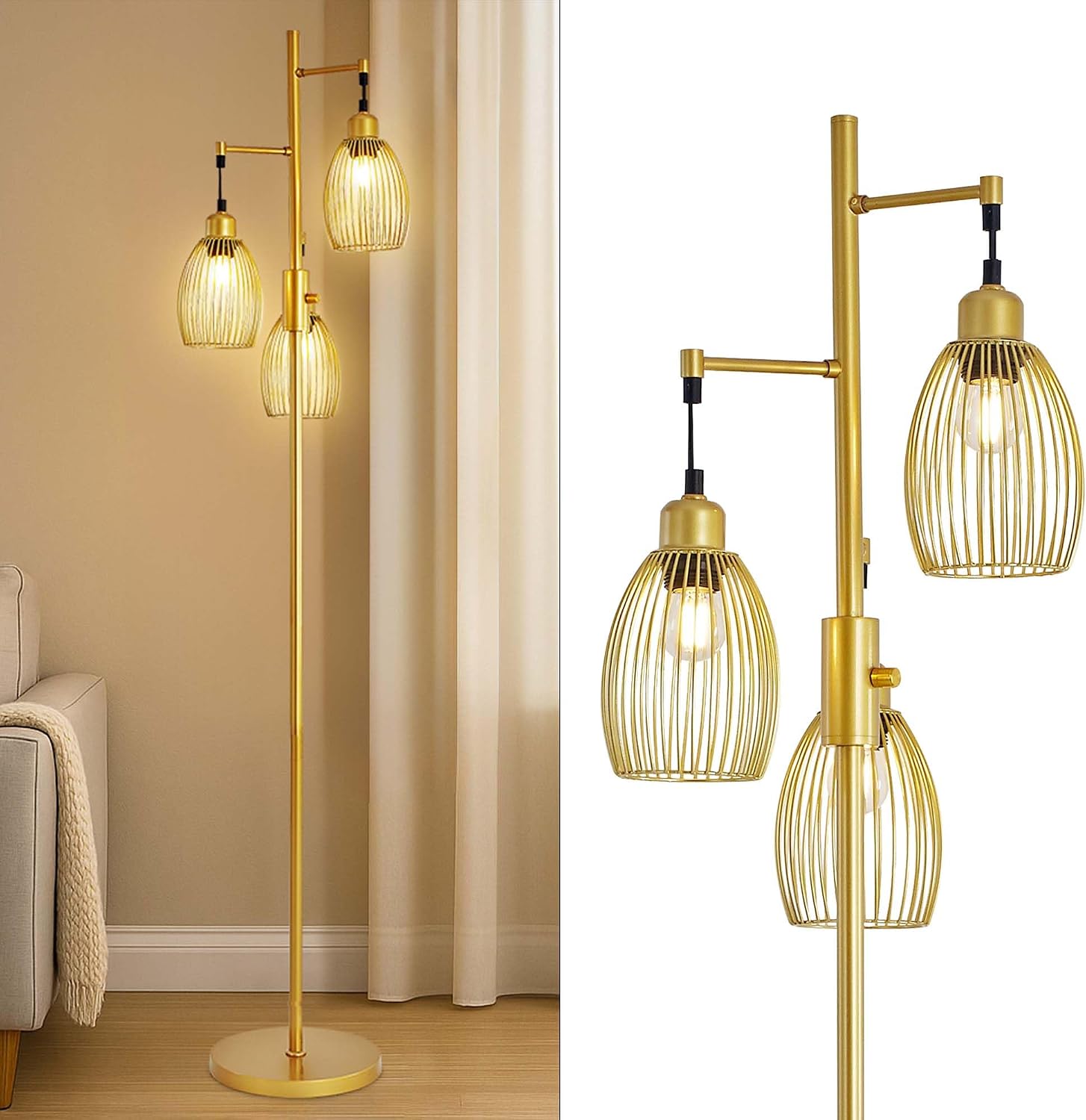Dimmable Gold Industrial LED Floor Lamp