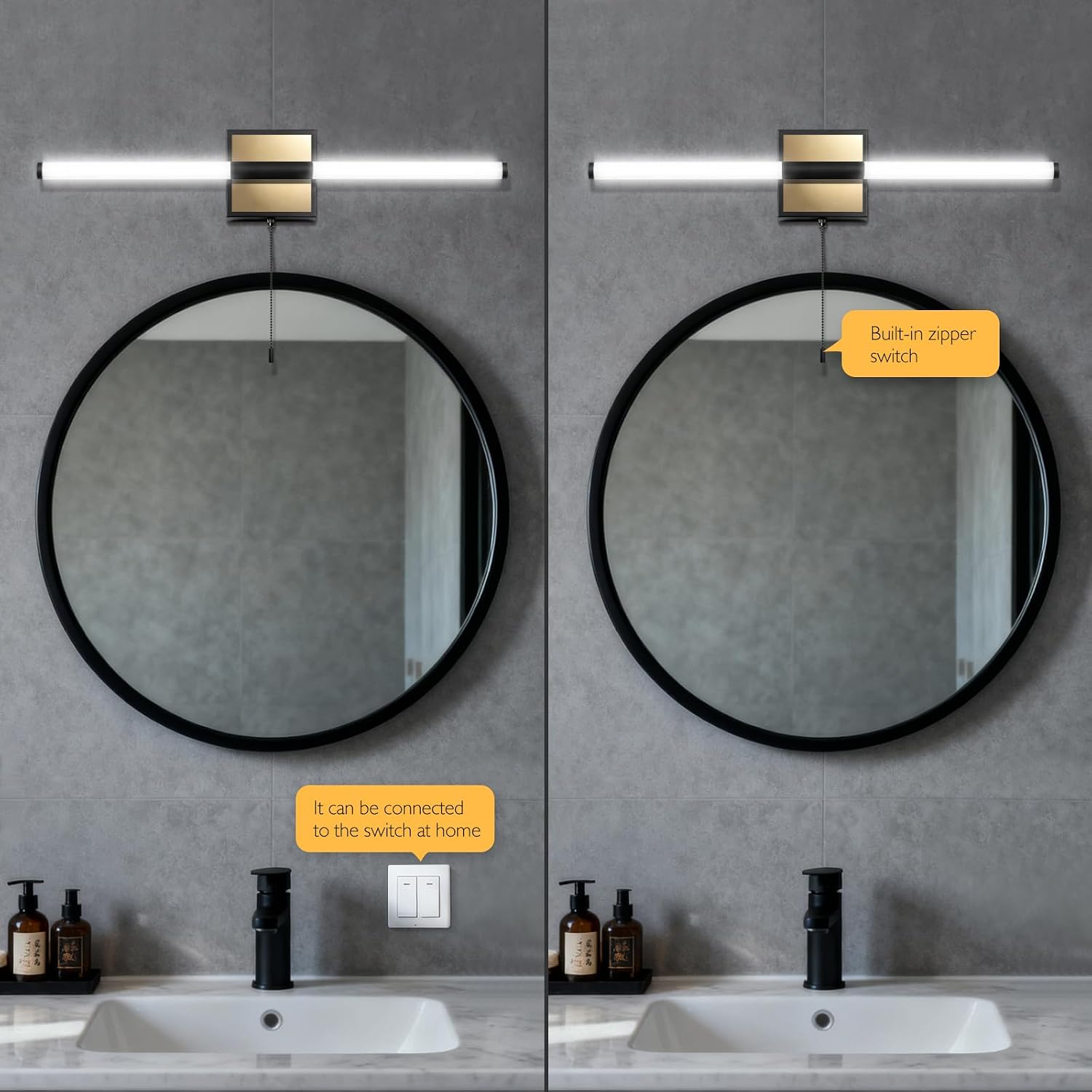 3‑Color Modern Black LED Bathroom Vanity Light