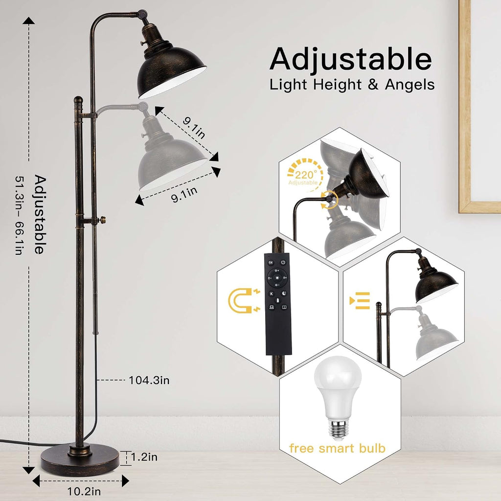 Remote‑Controlled Industrial Black Reading Floor Lamp