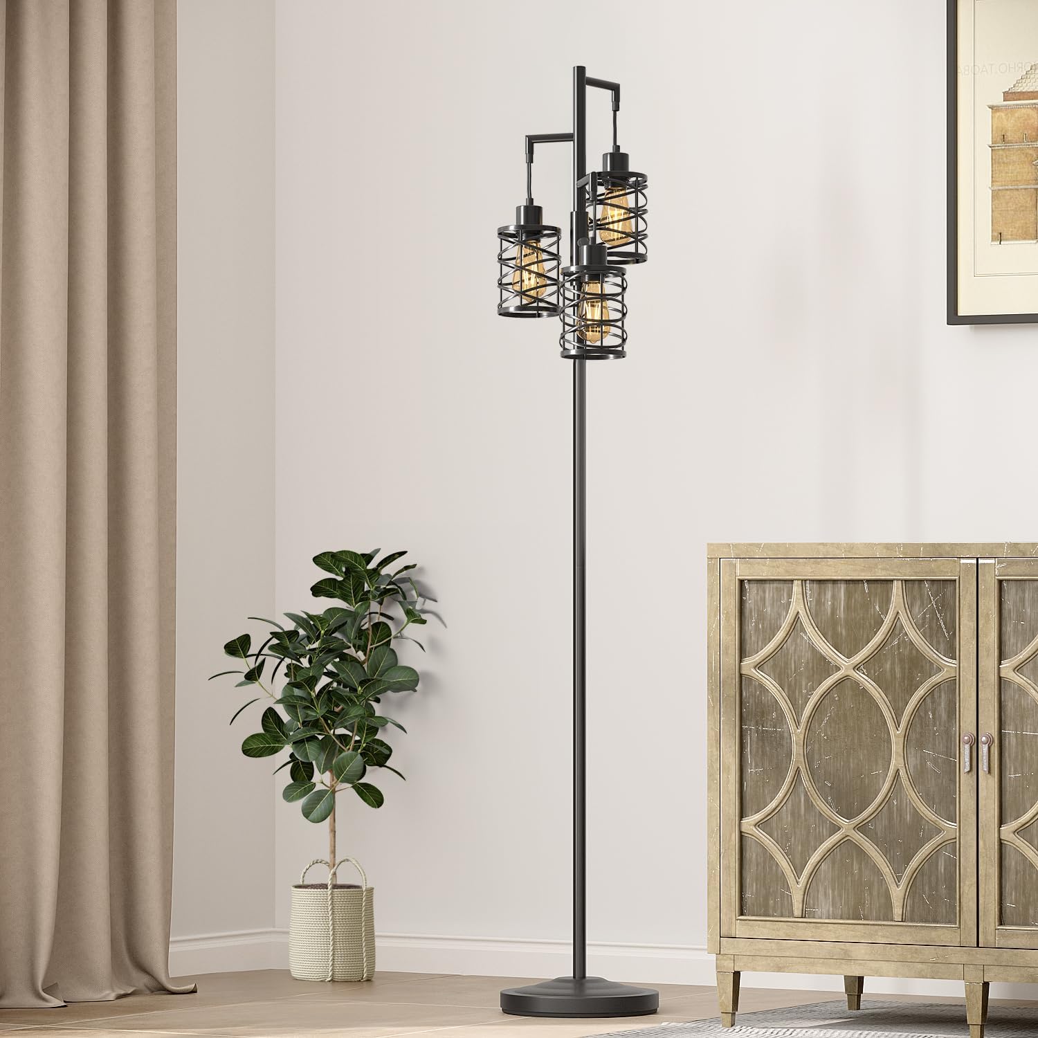 Dimmable Black Industrial Tree Floor Lamp