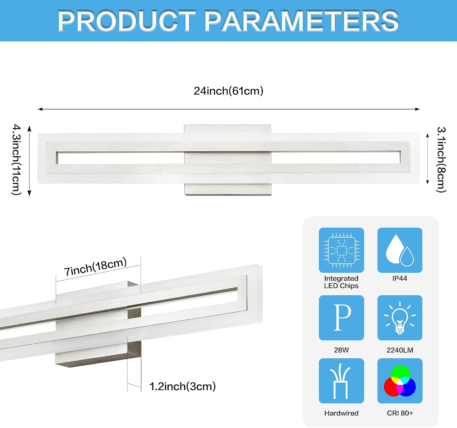 Brushed‑Nickel Modern LED Bathroom Vanity Light