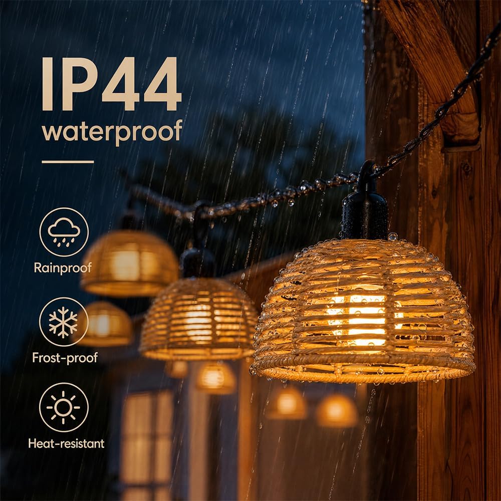 Solar Rattan Boho Hanging String Lights