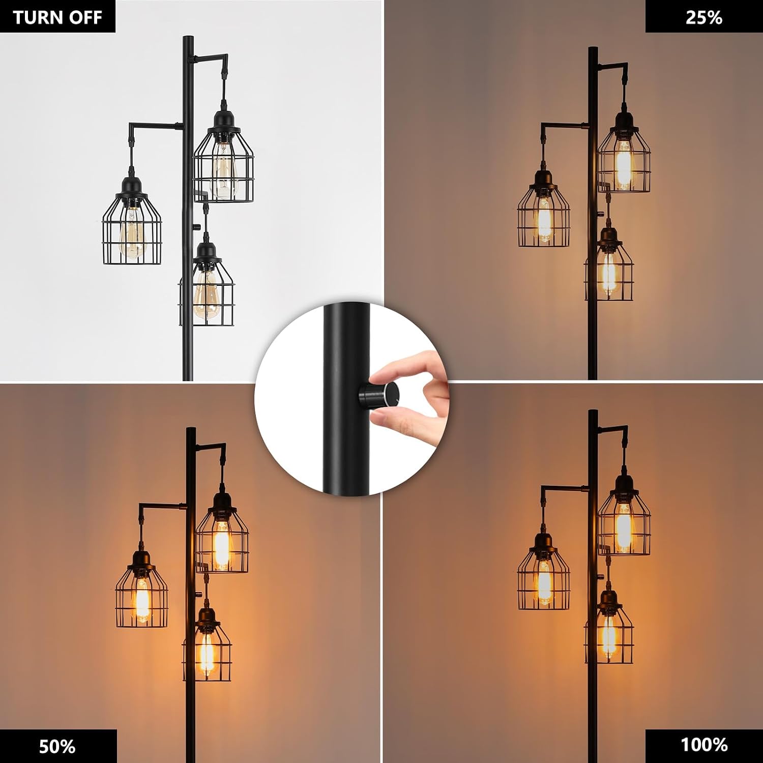 Dimmable Cage Tree Industrial Floor Lamp