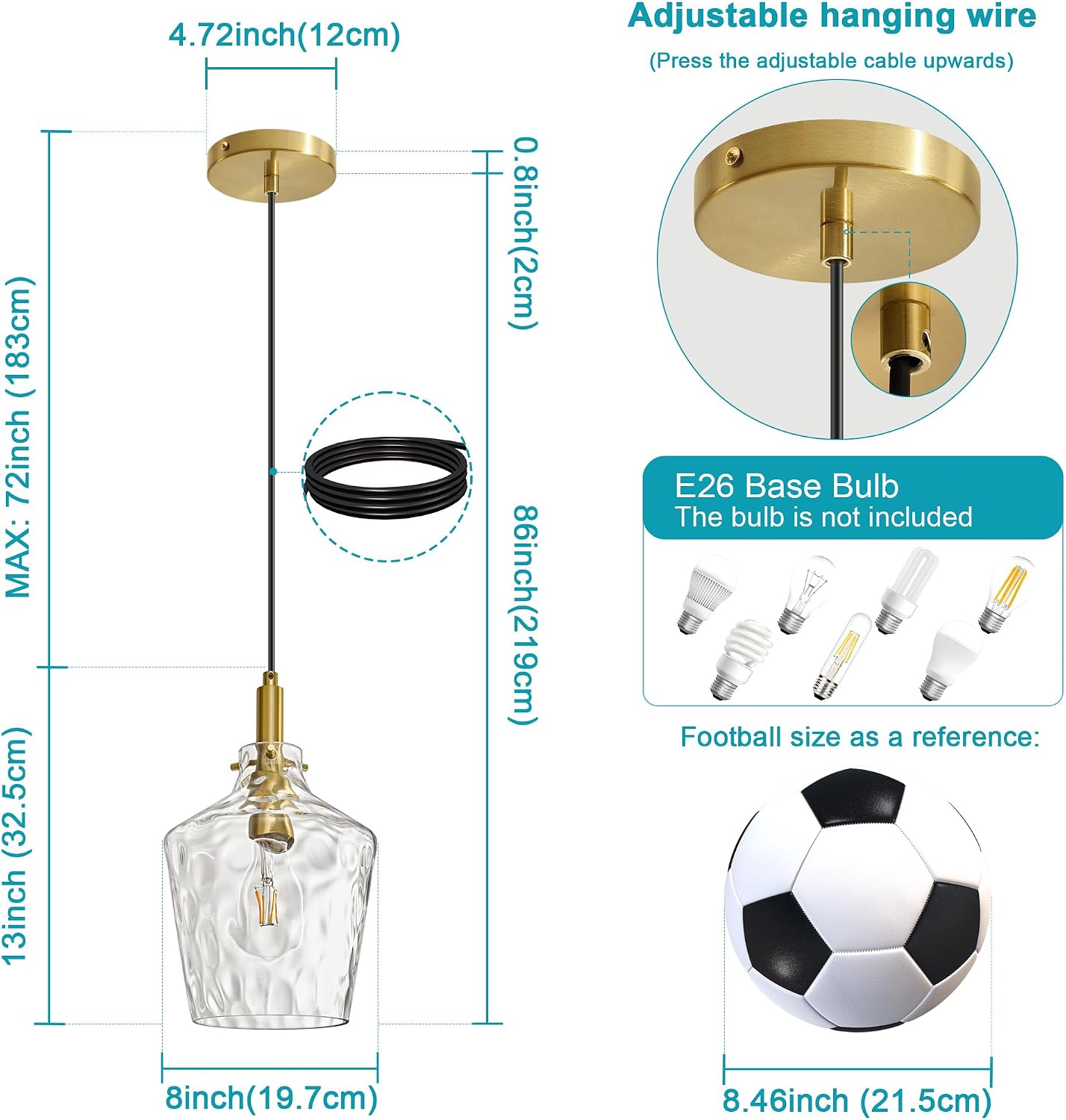 Gold Hammered‑Glass Kitchen Pendant Light