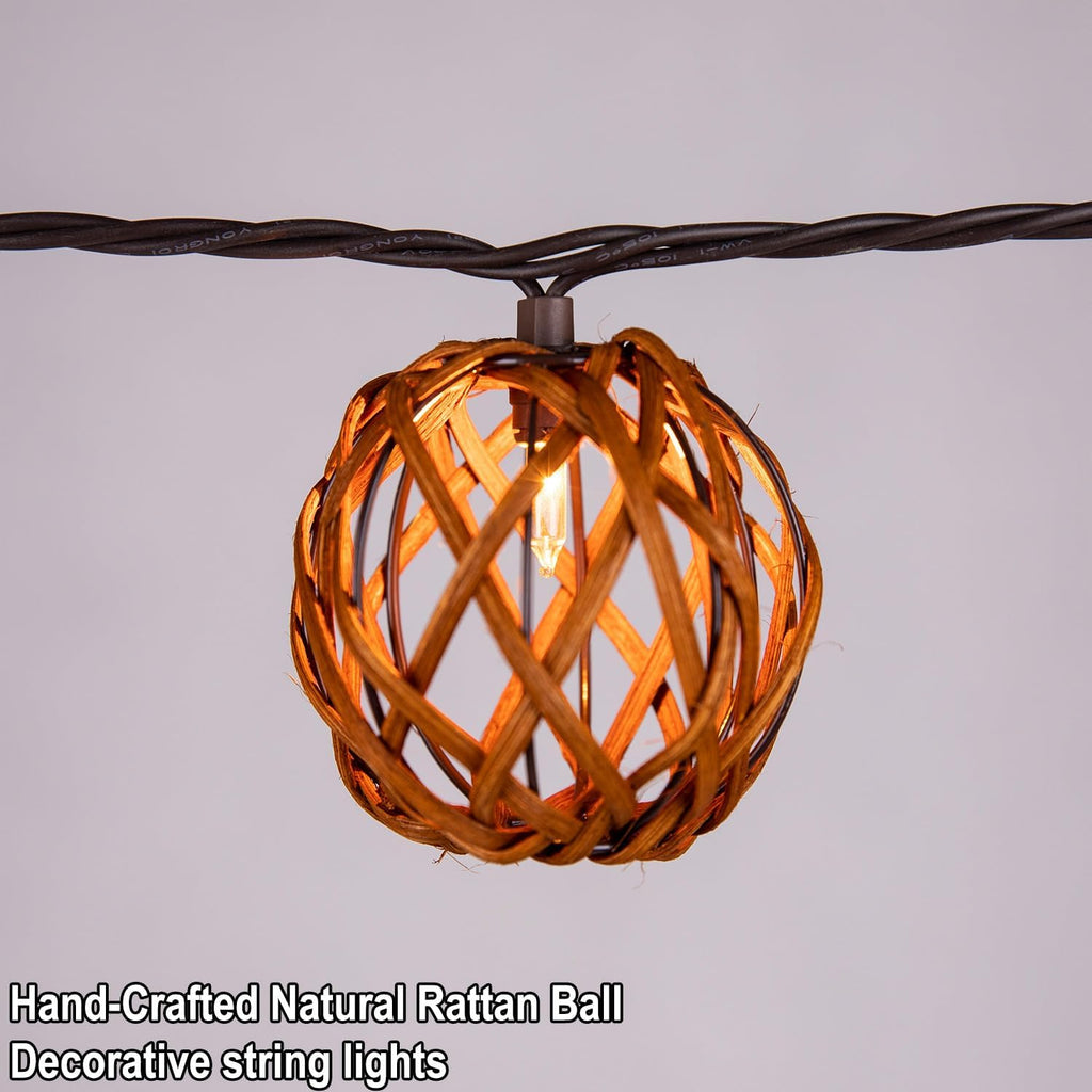 Rattan Boho Patio Lantern String Lights