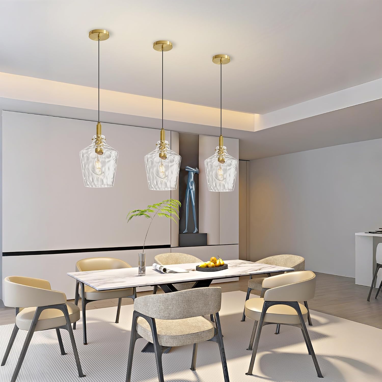 Gold Hammered‑Glass Kitchen Pendant Light