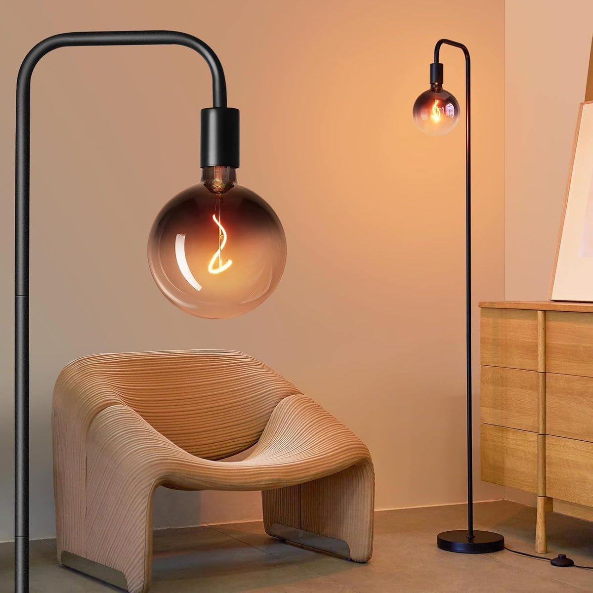 Globe Glass Industrial LED Floor Lamp