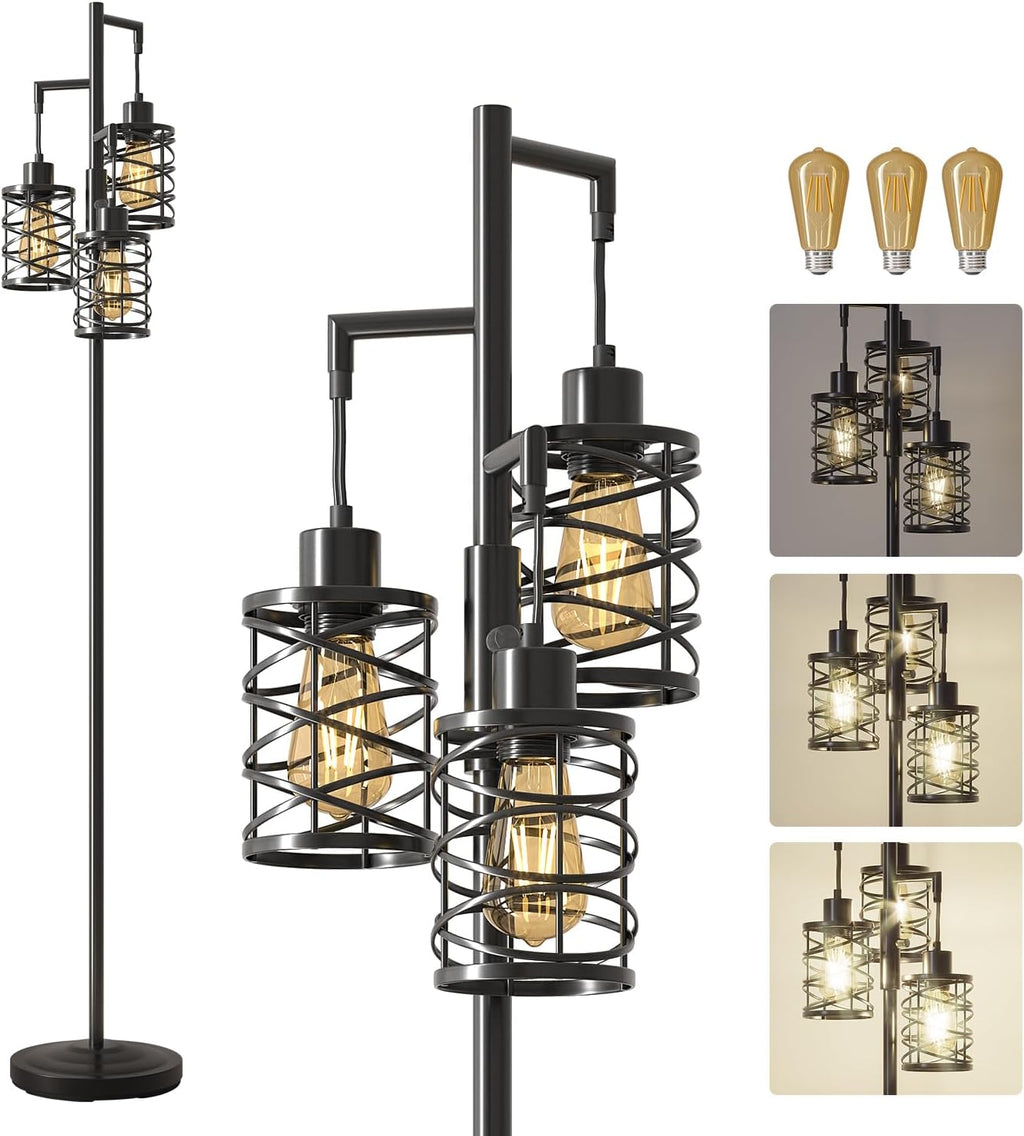 Dimmable Black Industrial Tree Floor Lamp