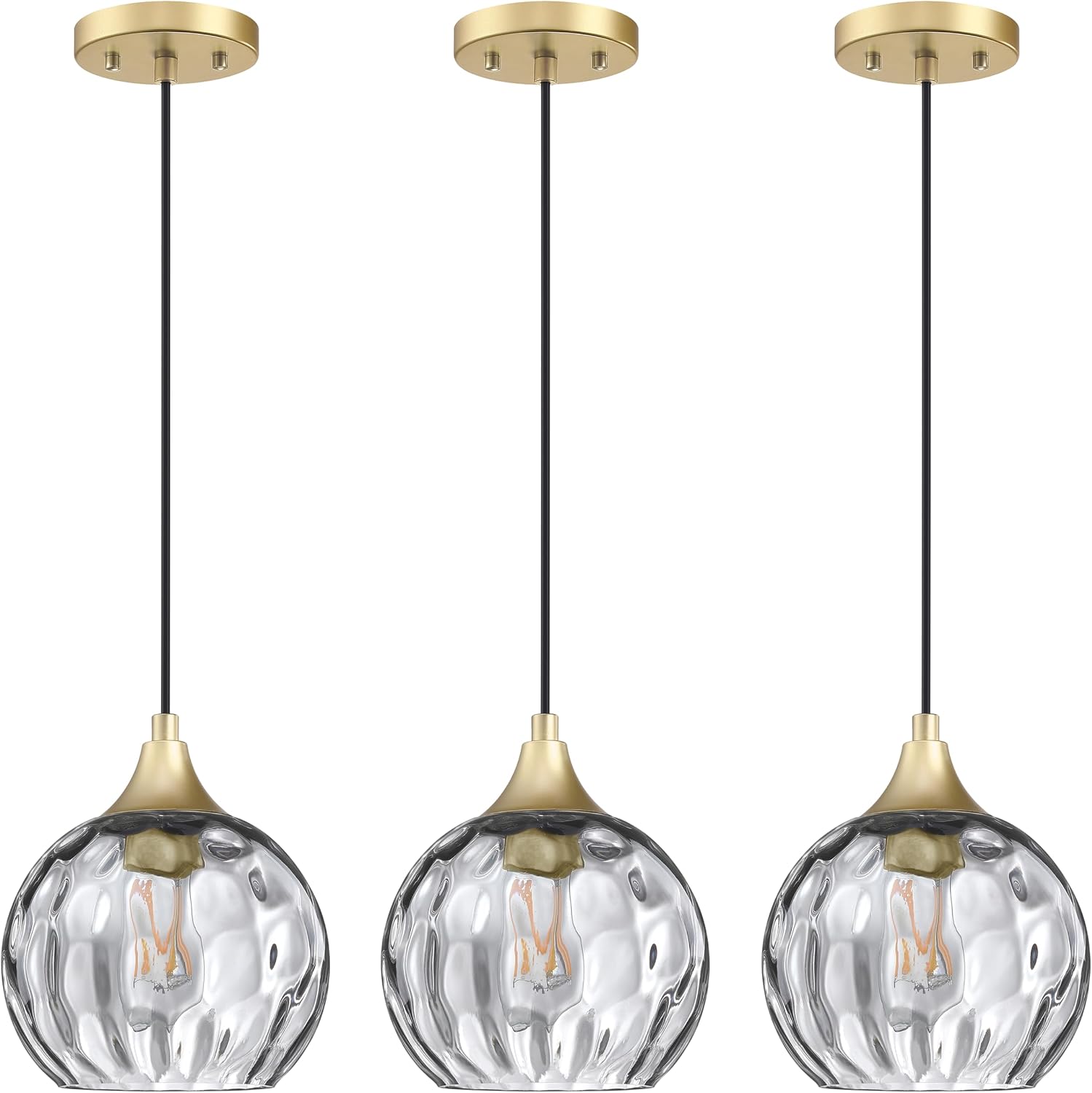 Farmhouse Grey‑Glass Gold Pendant Lights
