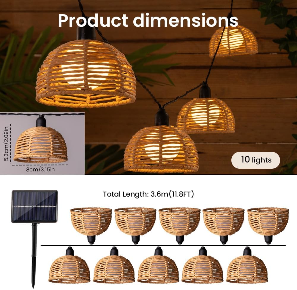 Solar Rattan Boho Hanging String Lights