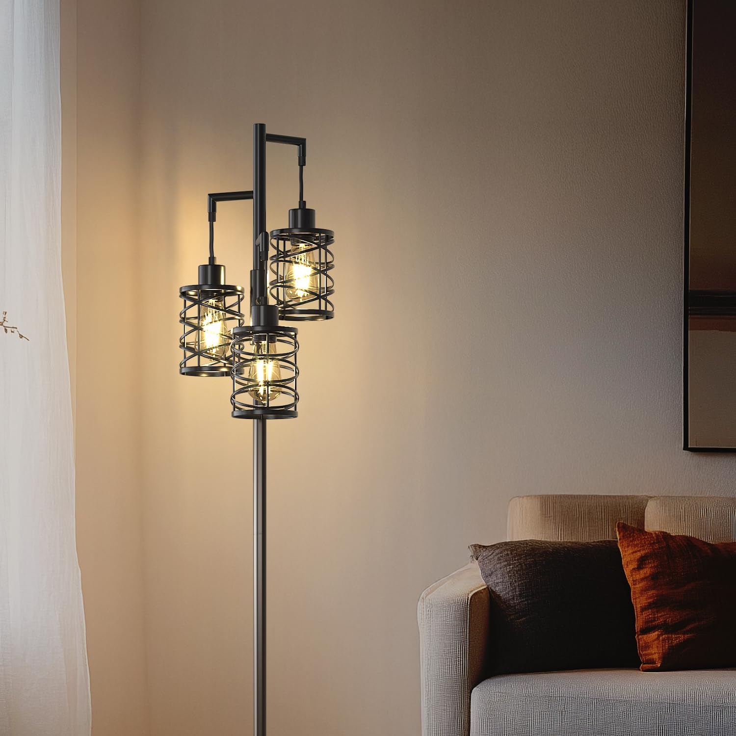 Dimmable Black Industrial Tree Floor Lamp