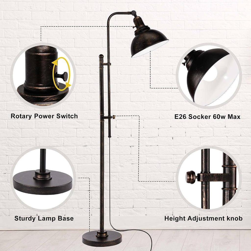 Remote‑Controlled Industrial Black Reading Floor Lamp