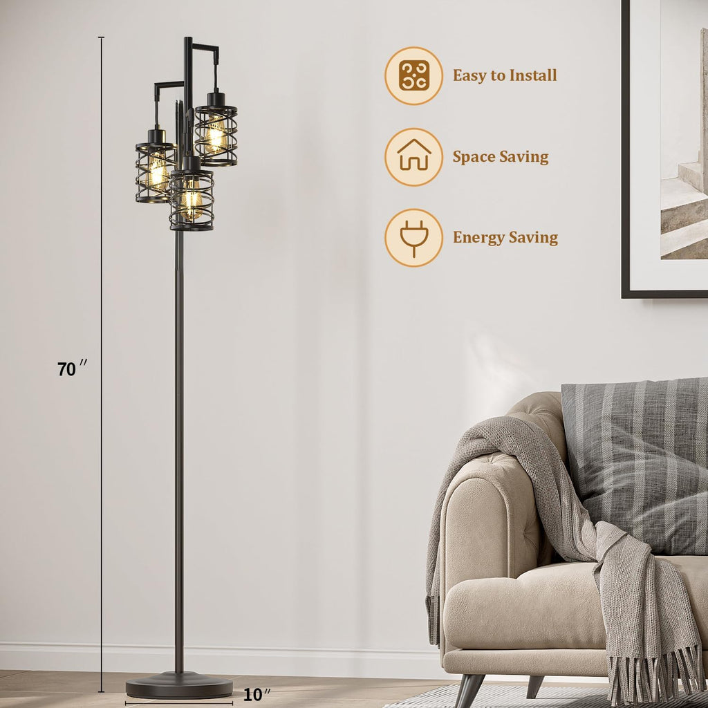 Dimmable Black Industrial Tree Floor Lamp