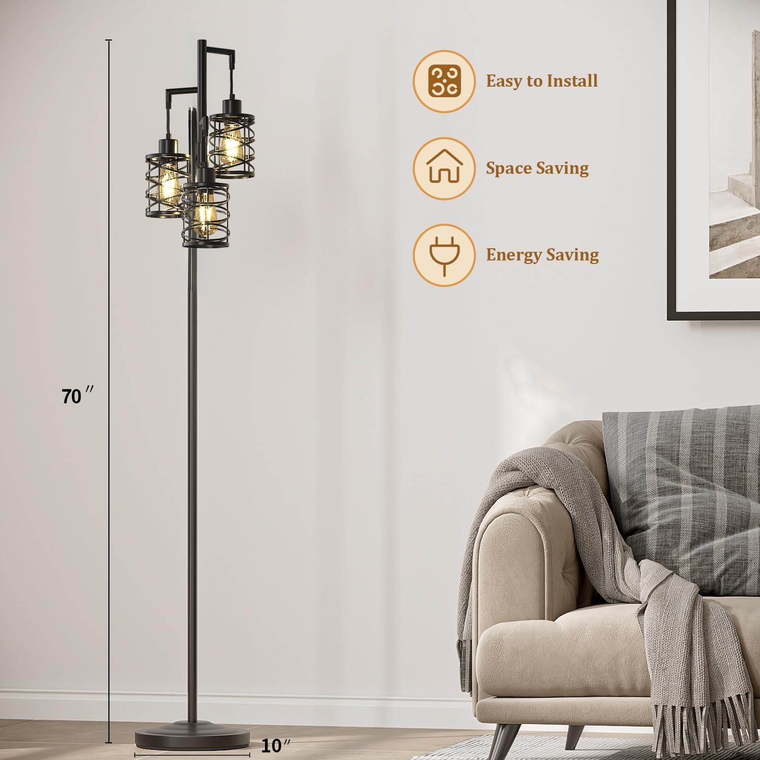 Dimmable Black Industrial Tree Floor Lamp