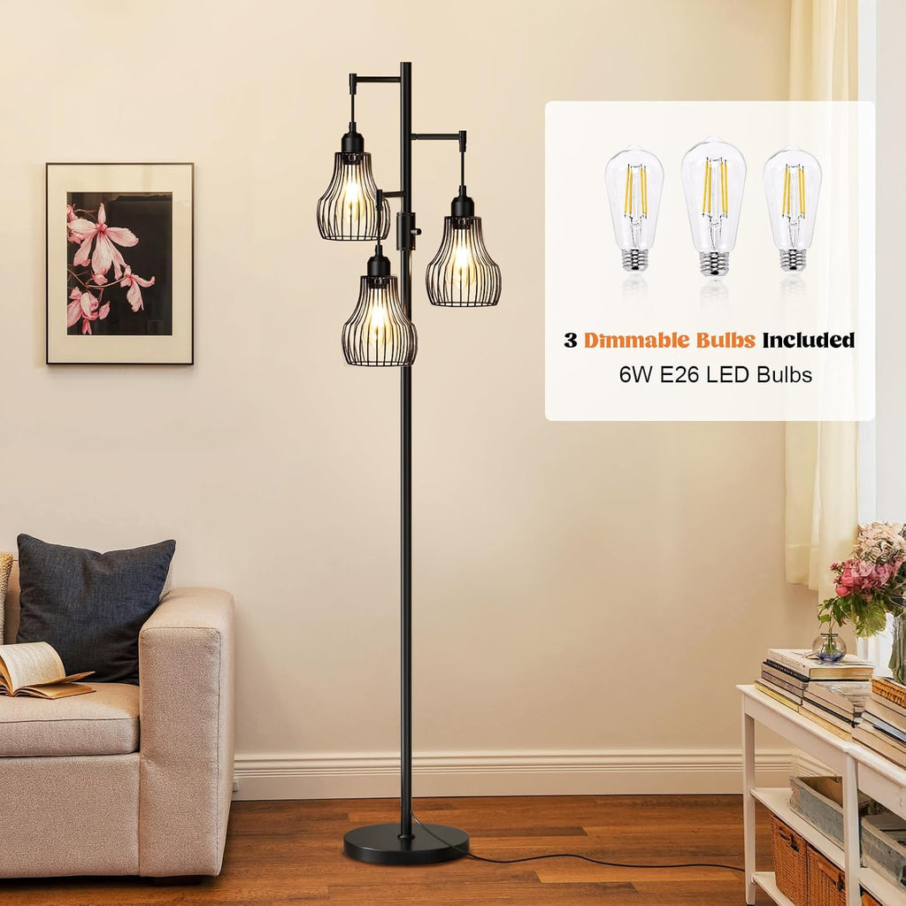 Dimmable Black Industrial Tree Floor Lamp