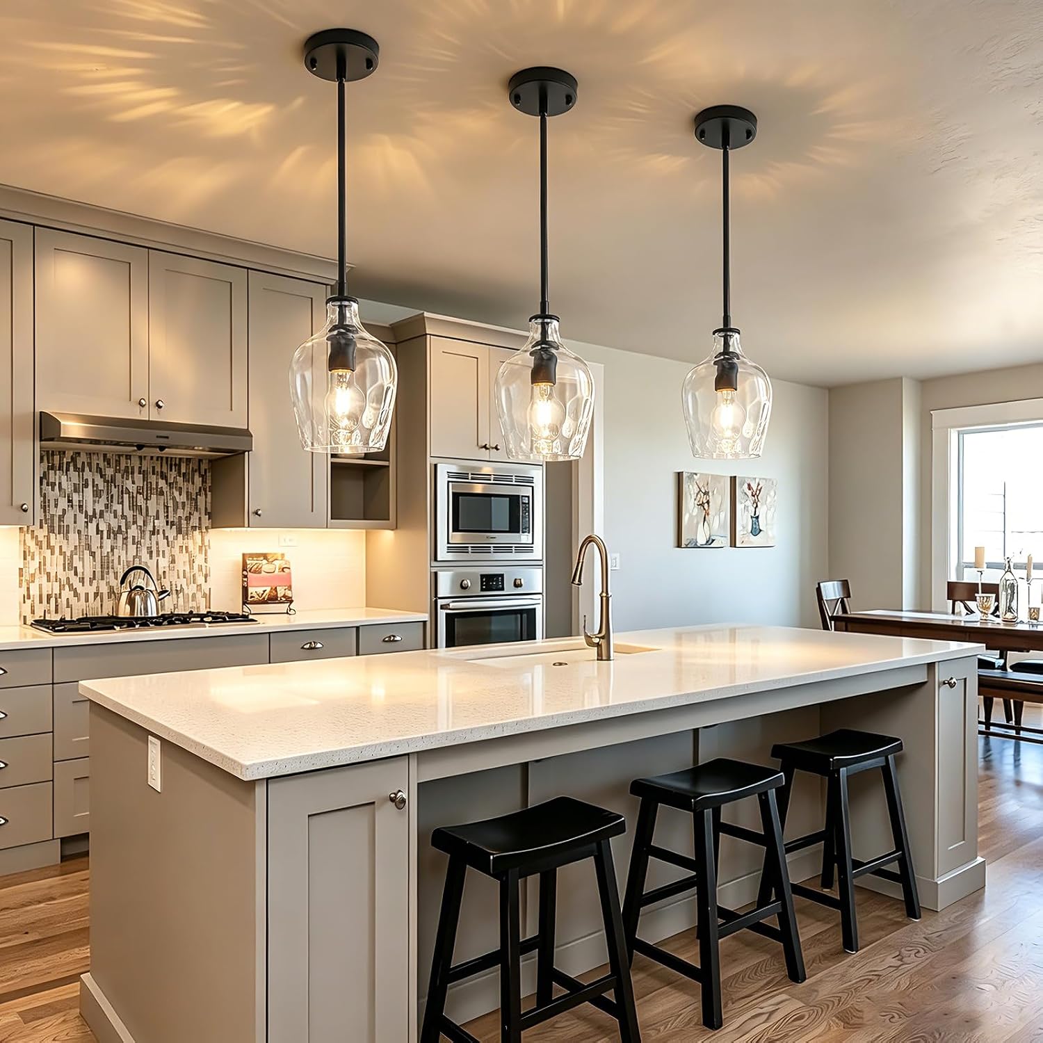 Modern Hammered‑Glass Kitchen Pendant Light