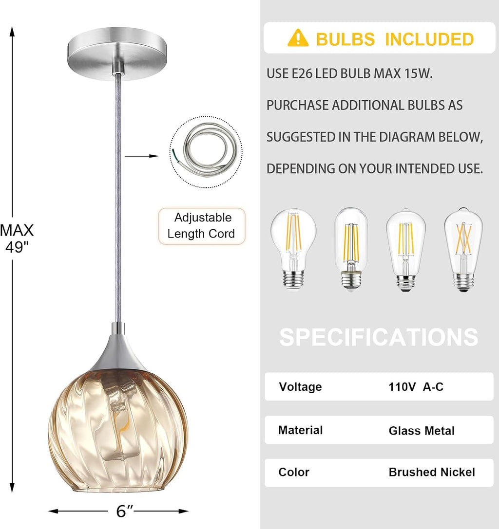 Farmhouse Amber‑Glass Kitchen Pendant Lights