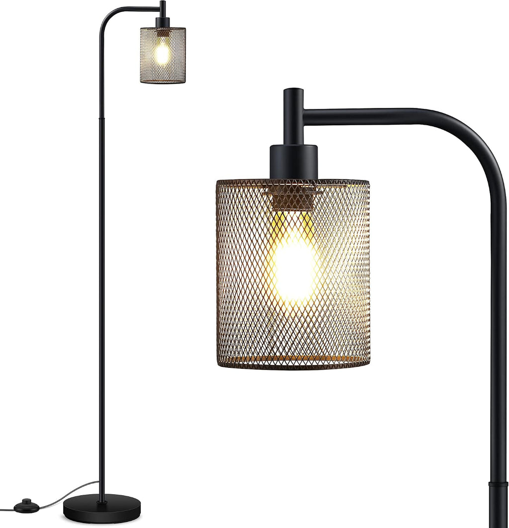 Rustic Black Mesh‑Shade Industrial Floor Lamp