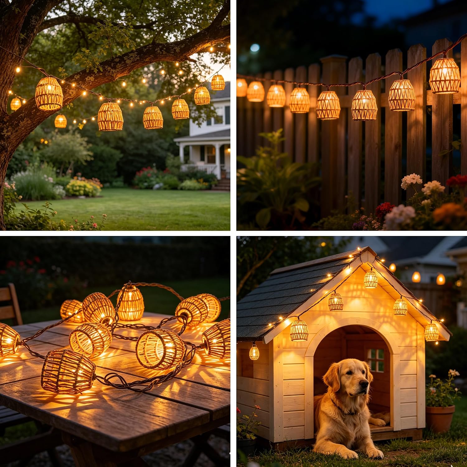 Rattan Boho Patio Lantern String Lights