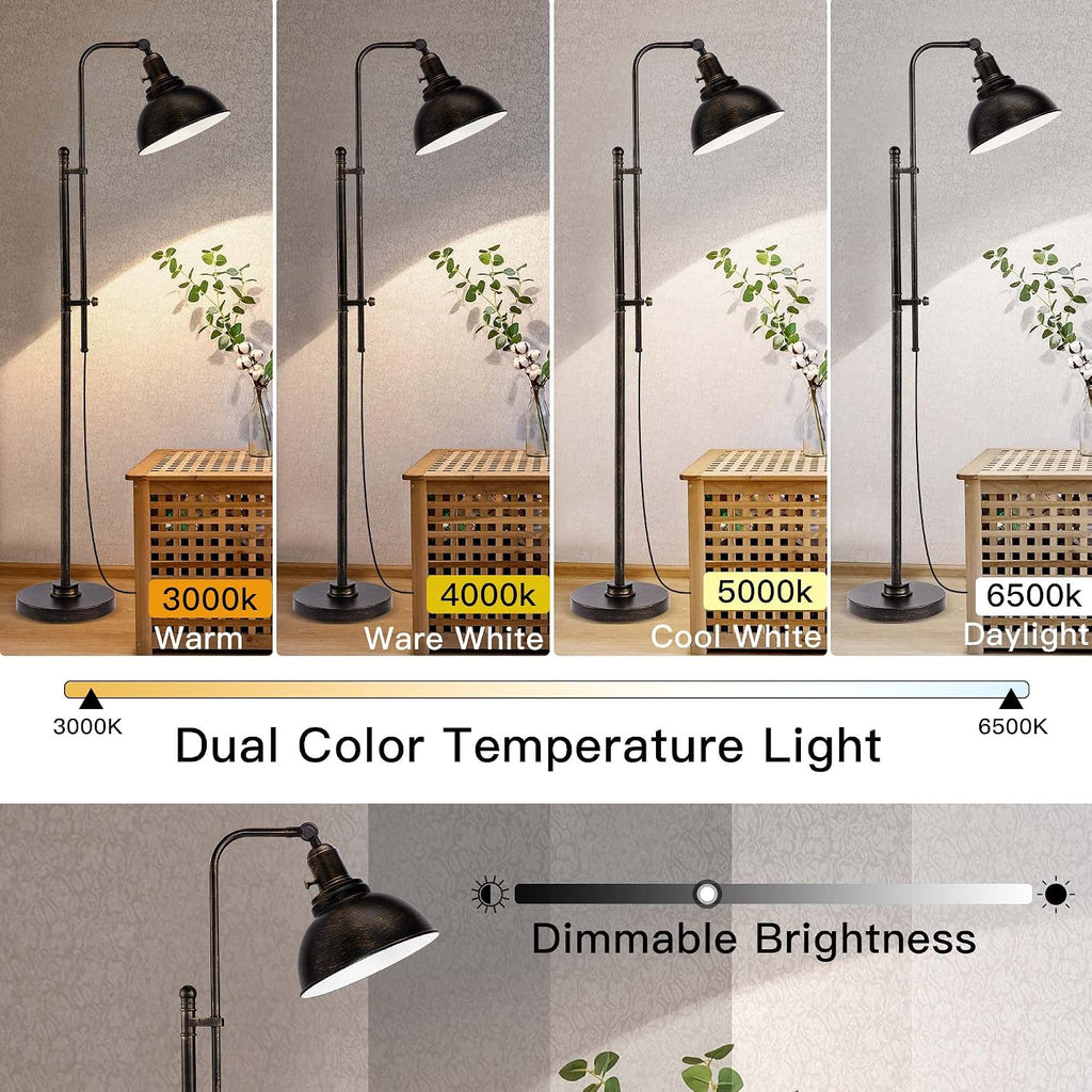 Remote‑Controlled Industrial Black Reading Floor Lamp