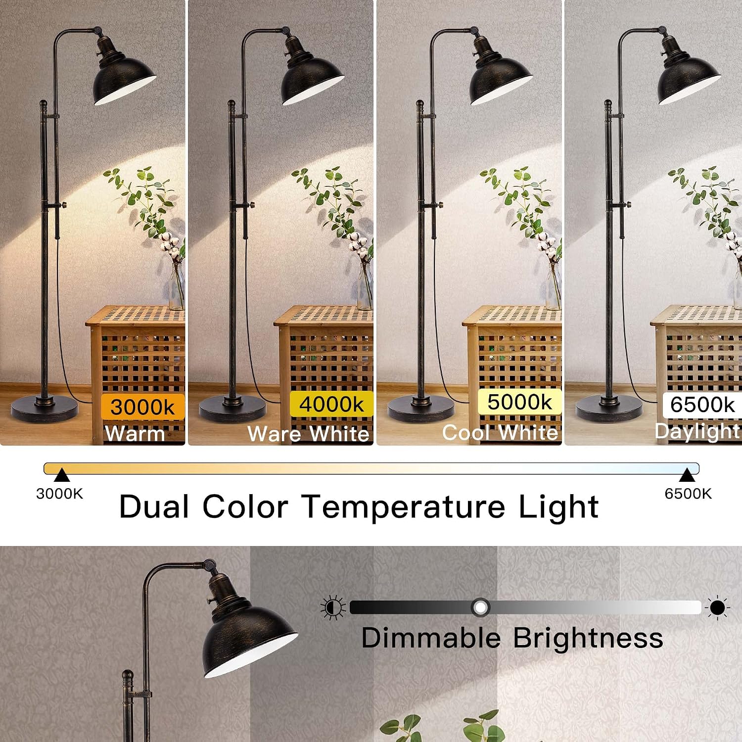 Remote‑Controlled Industrial Black Reading Floor Lamp