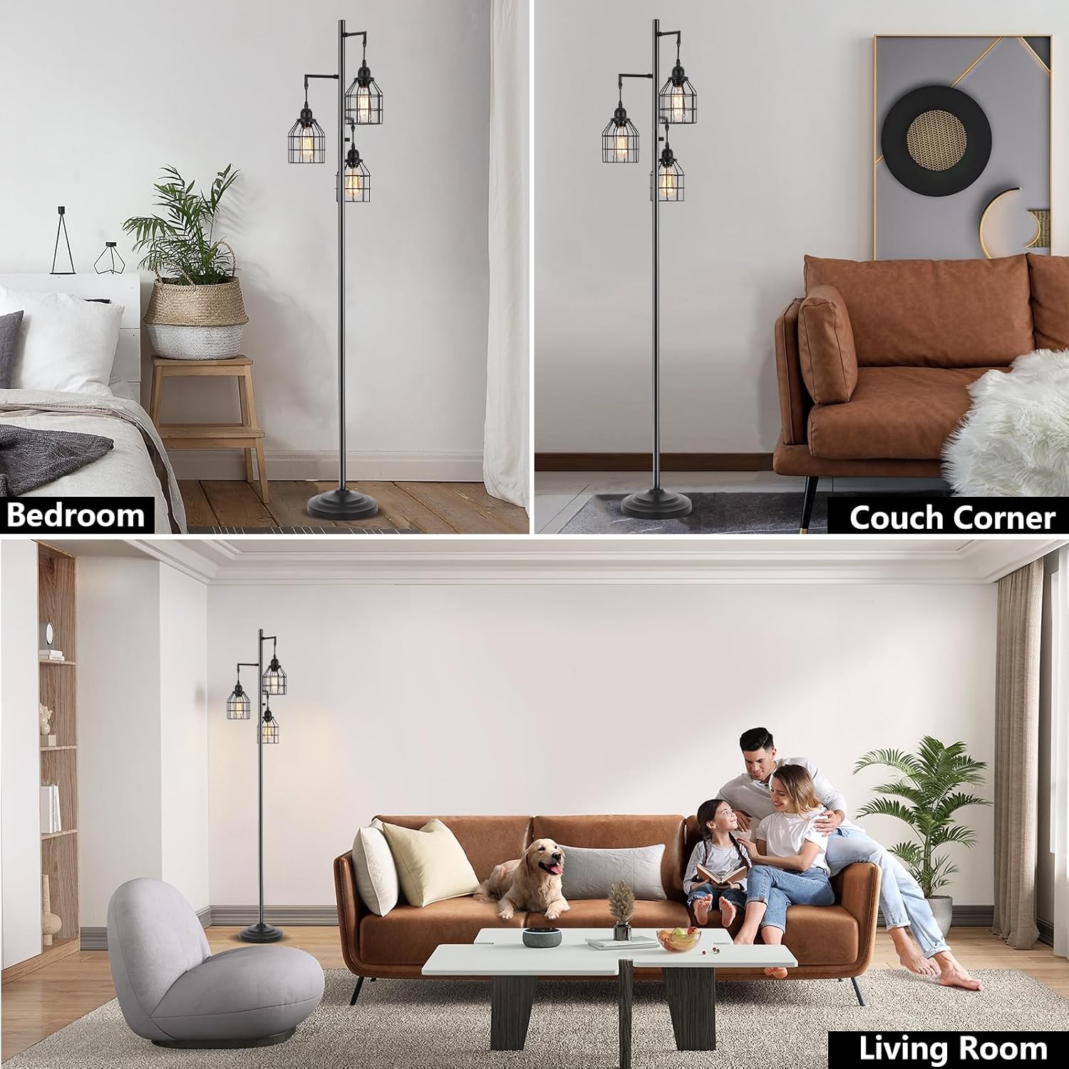 Dimmable Cage Tree Industrial Floor Lamp