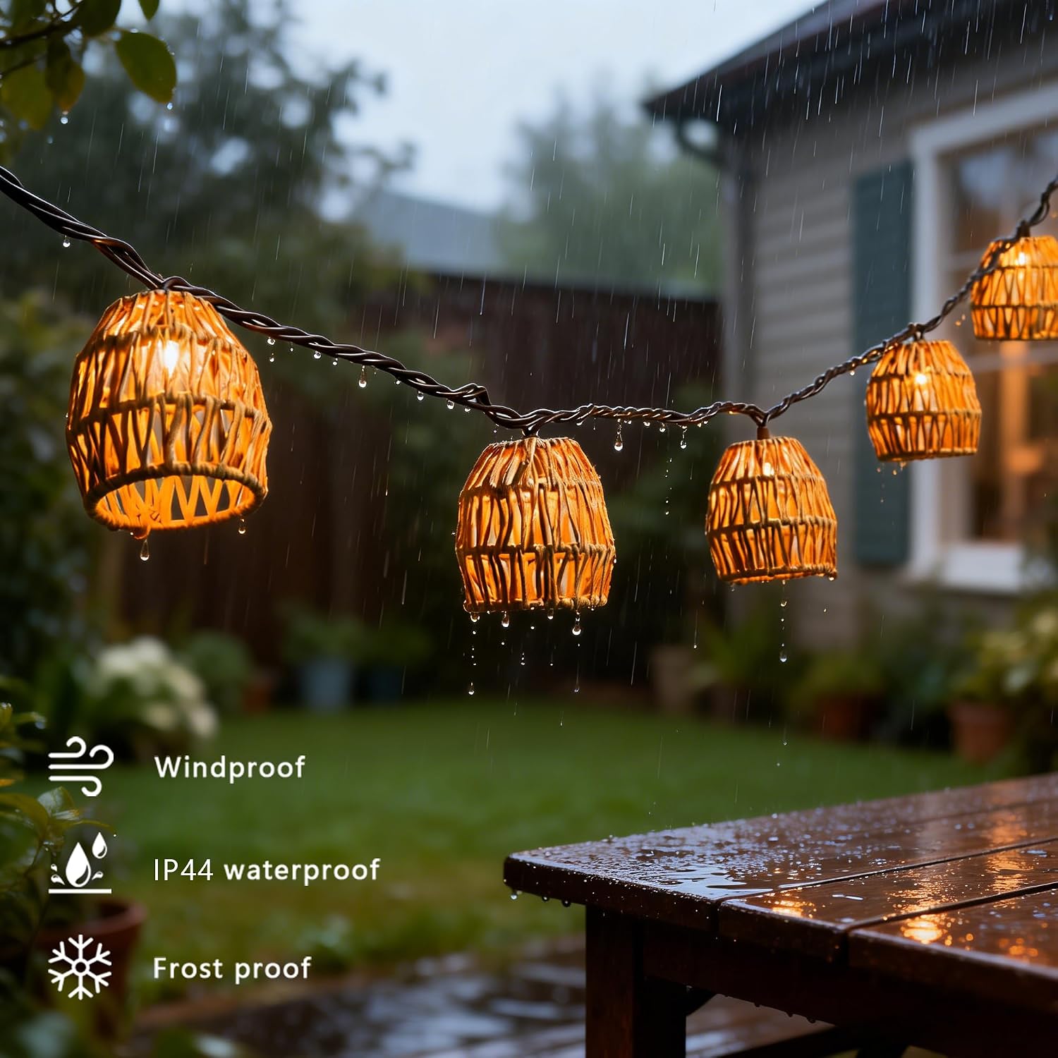 Rattan Boho Patio Lantern String Lights