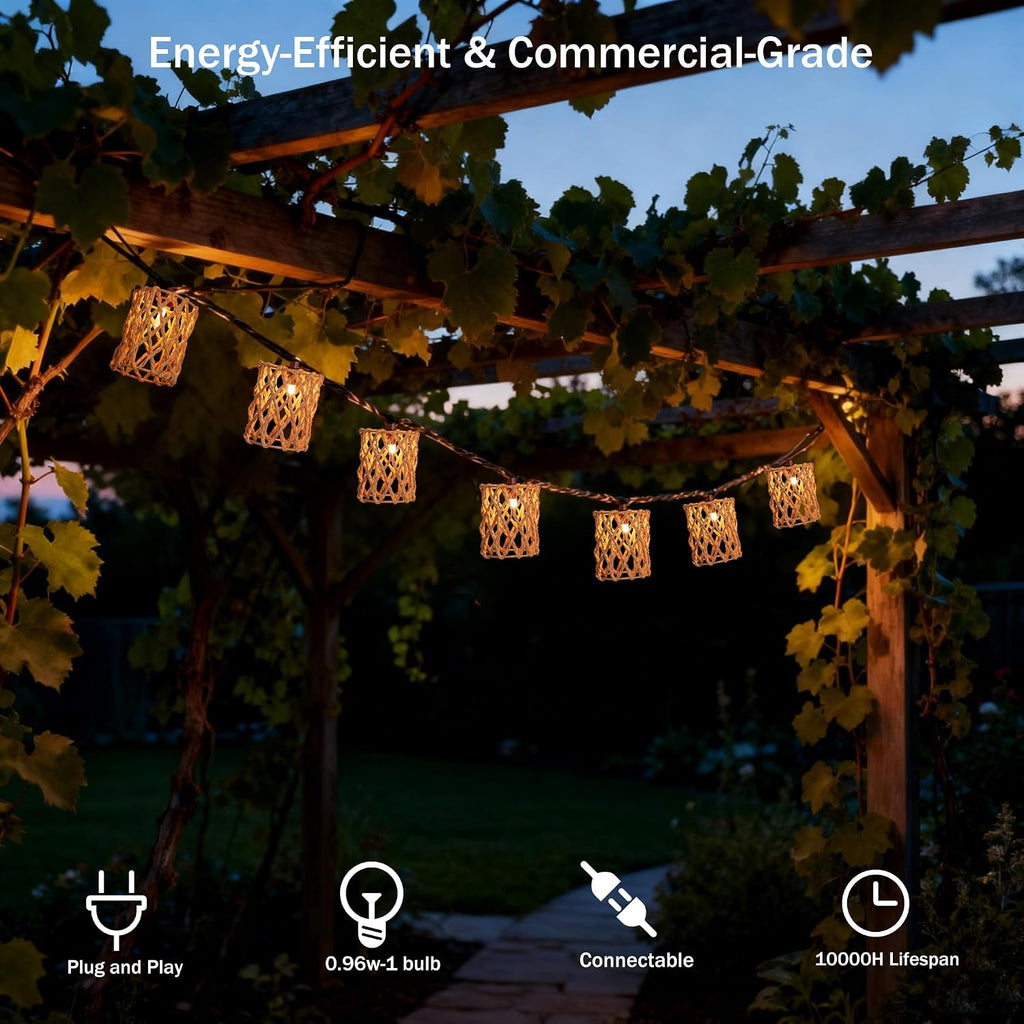 Cylindrical Rattan Boho String Lights