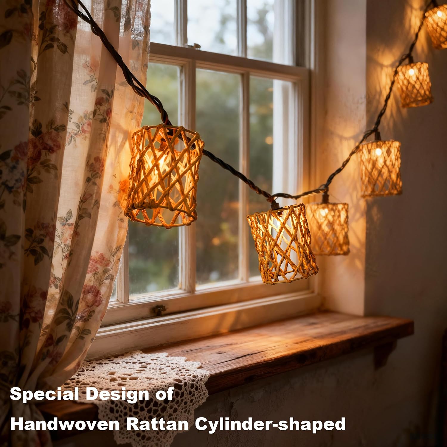 Cylindrical Rattan Boho String Lights