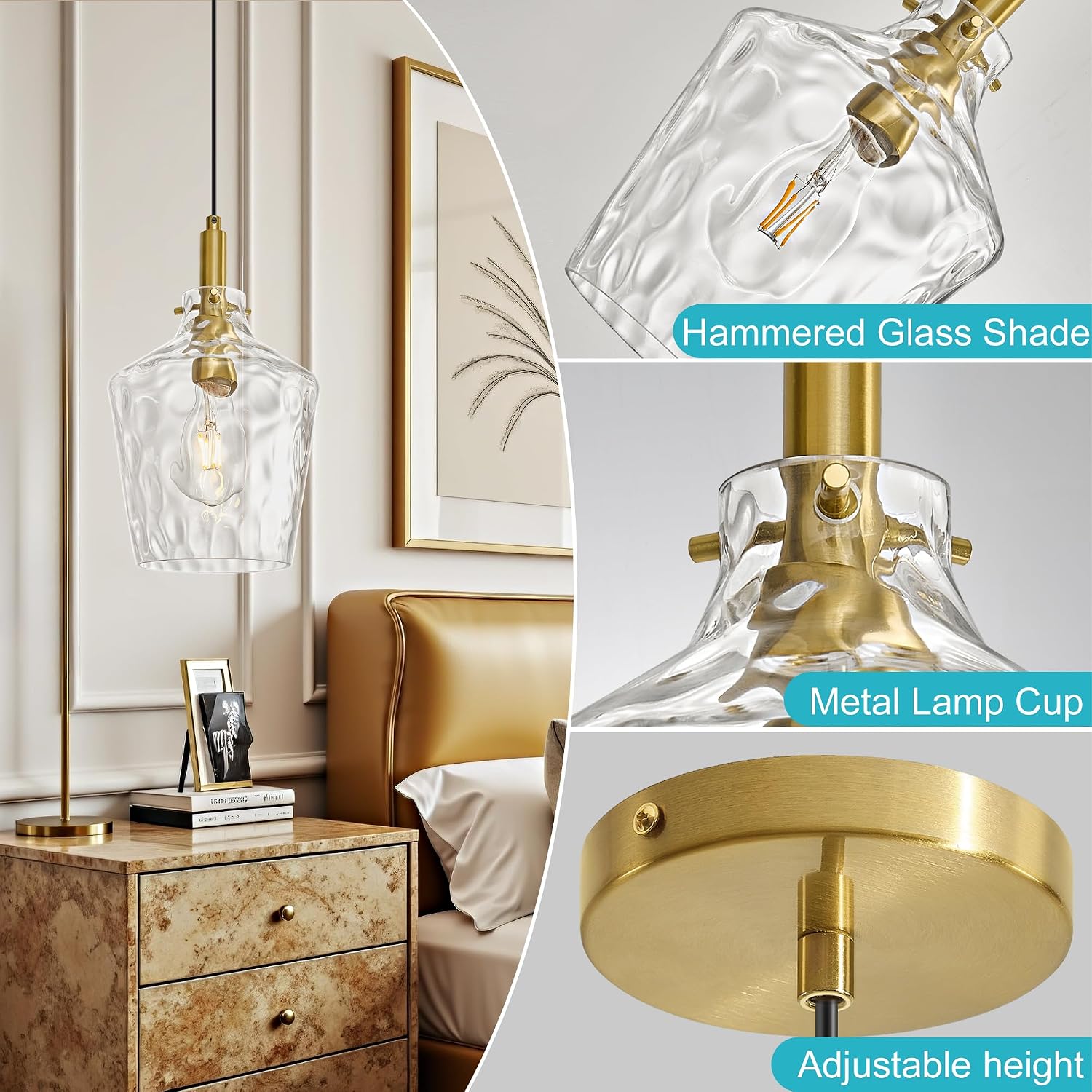 Gold Hammered‑Glass Kitchen Pendant Light