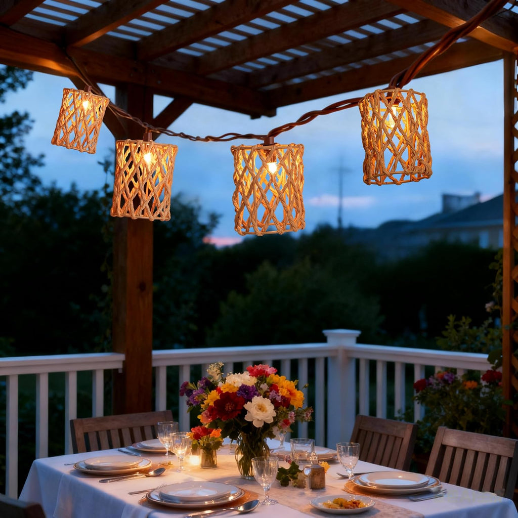 Cylindrical Rattan Boho String Lights