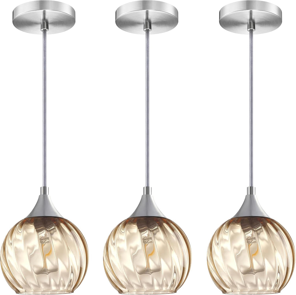 Farmhouse Amber‑Glass Kitchen Pendant Lights