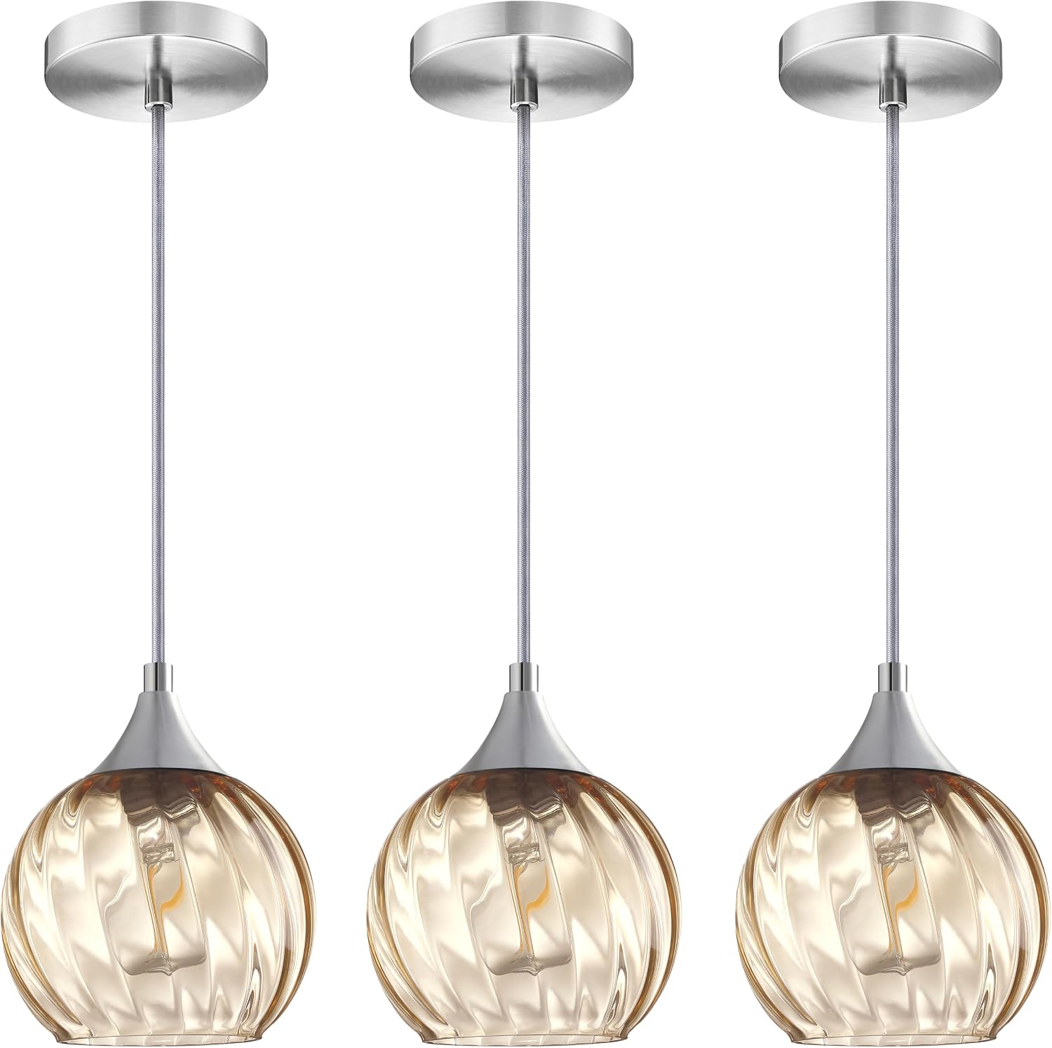 Farmhouse Amber‑Glass Kitchen Pendant Lights