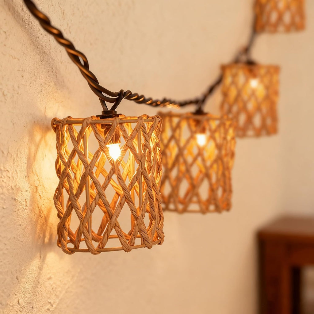 Cylindrical Rattan Boho String Lights