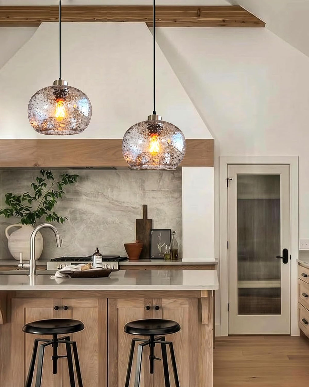 Rustic Marble‑Glass Kitchen Pendant Lights