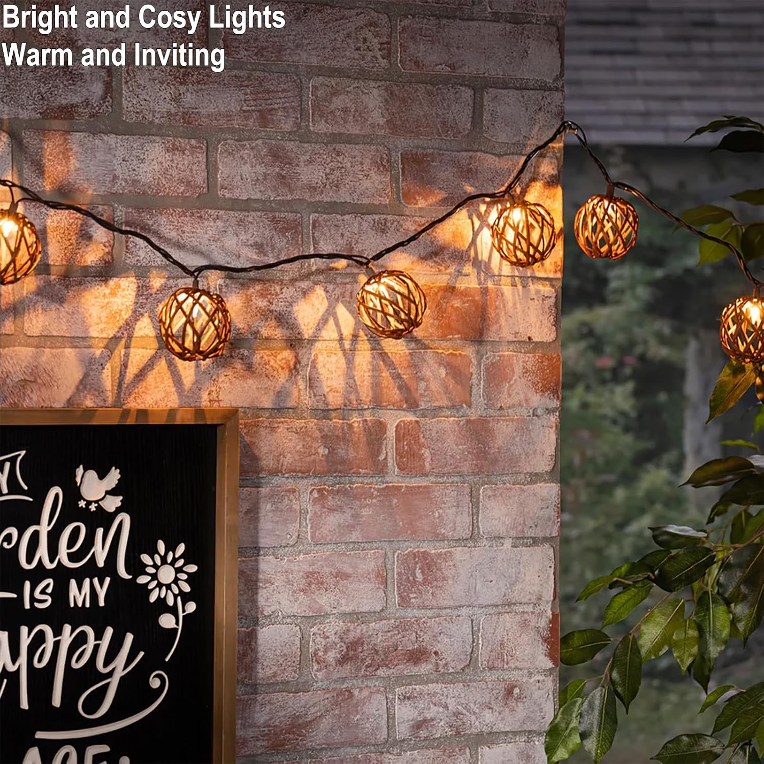 Rattan Boho Patio Lantern String Lights