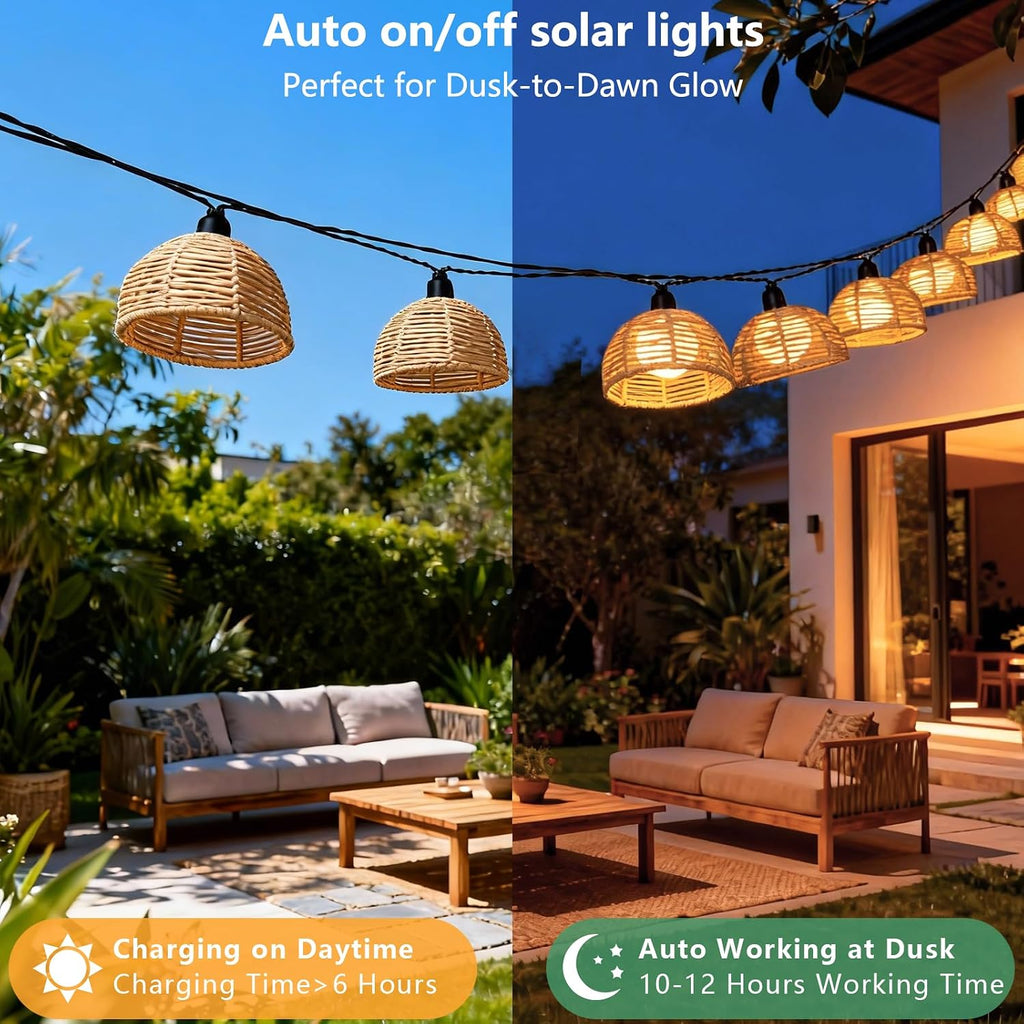 Solar Wicker Boho Patio String Lights