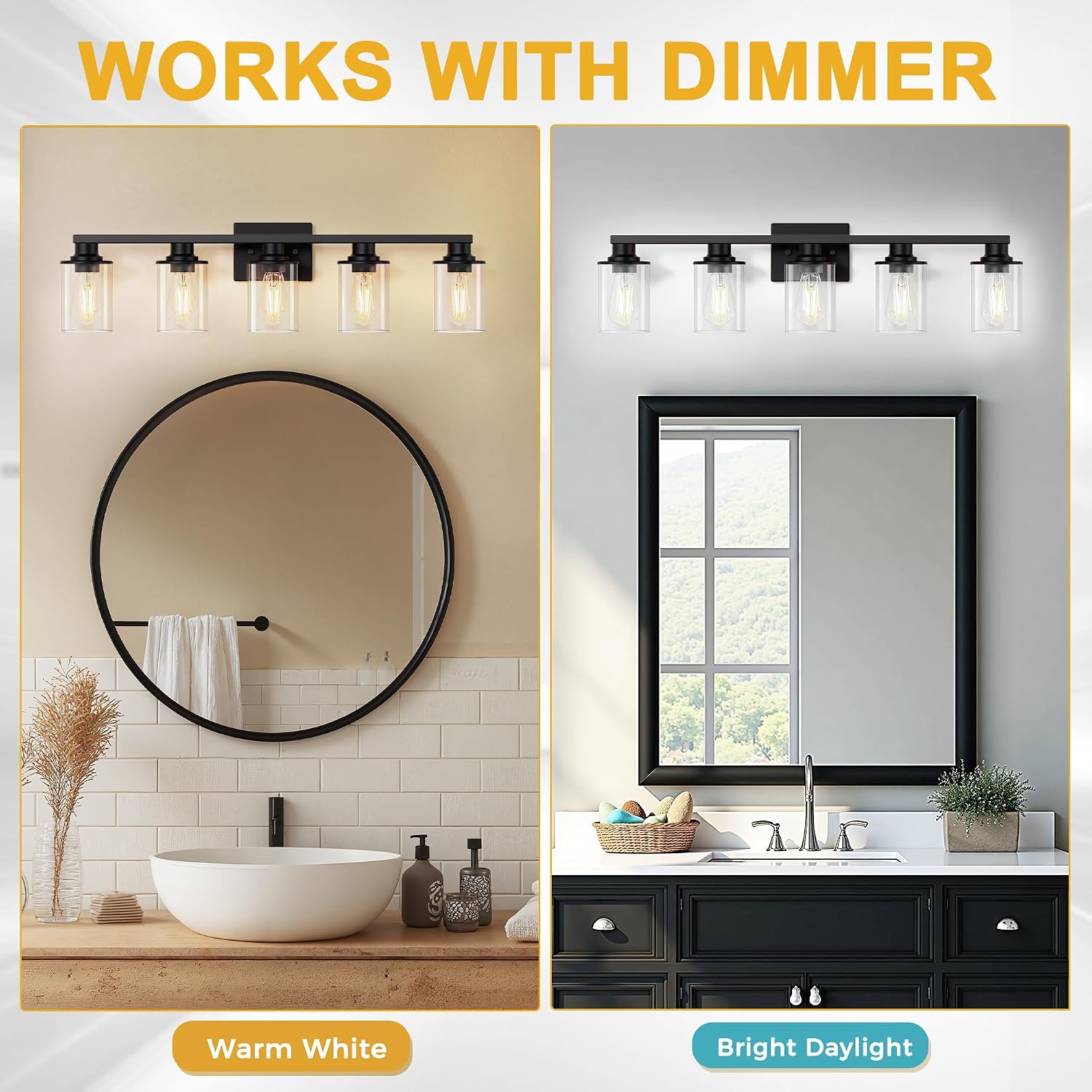 Modern Black Glass LED Bathroom Vanity Light