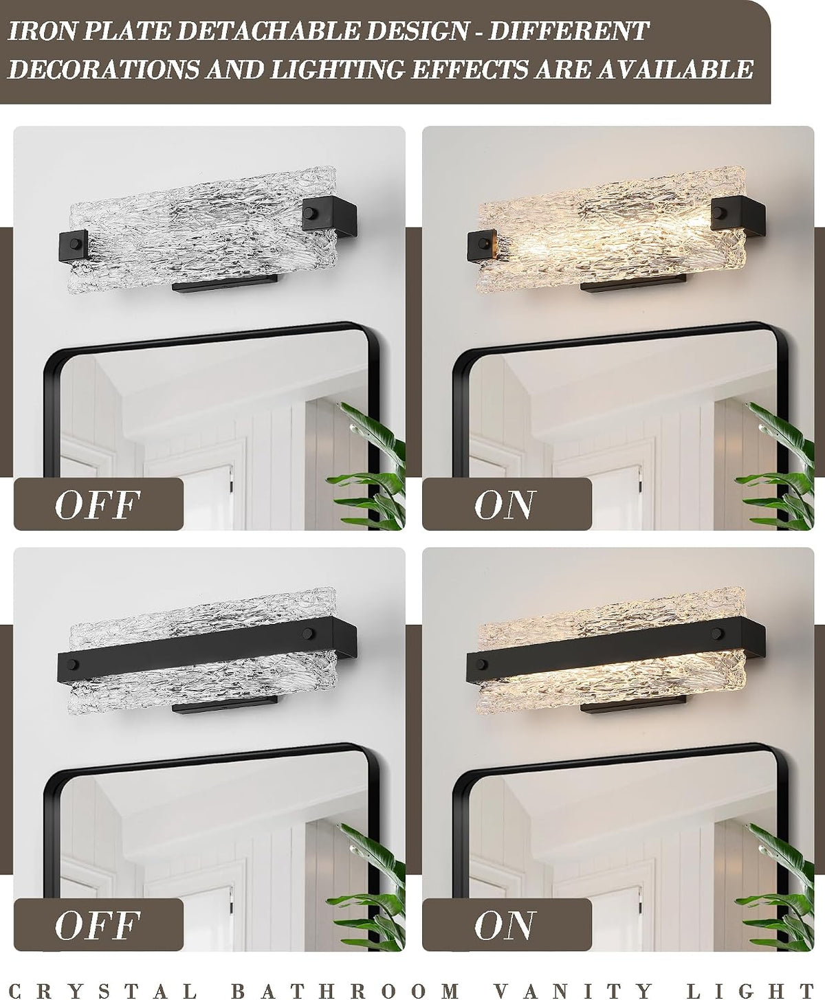 Dimmable Crystal Black LED Bathroom Vanity Light