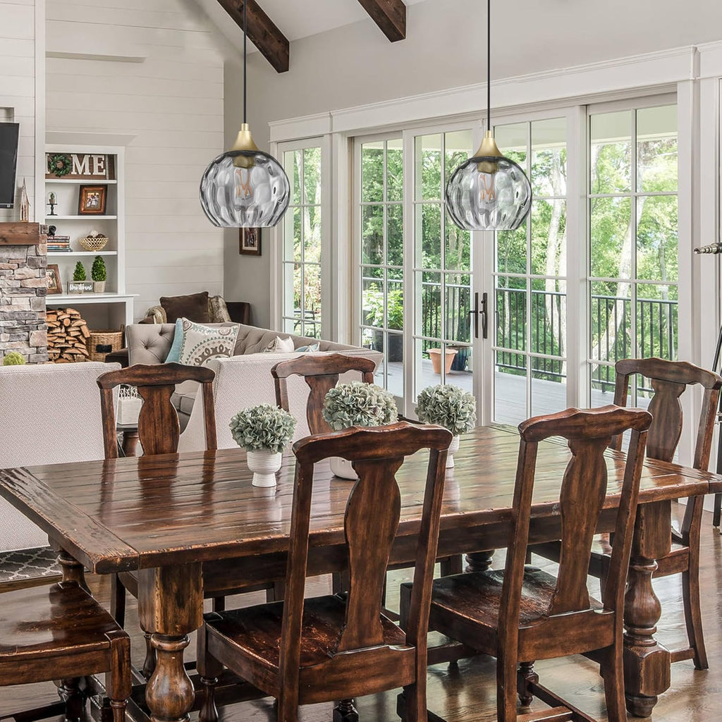 Farmhouse Grey‑Glass Gold Pendant Lights