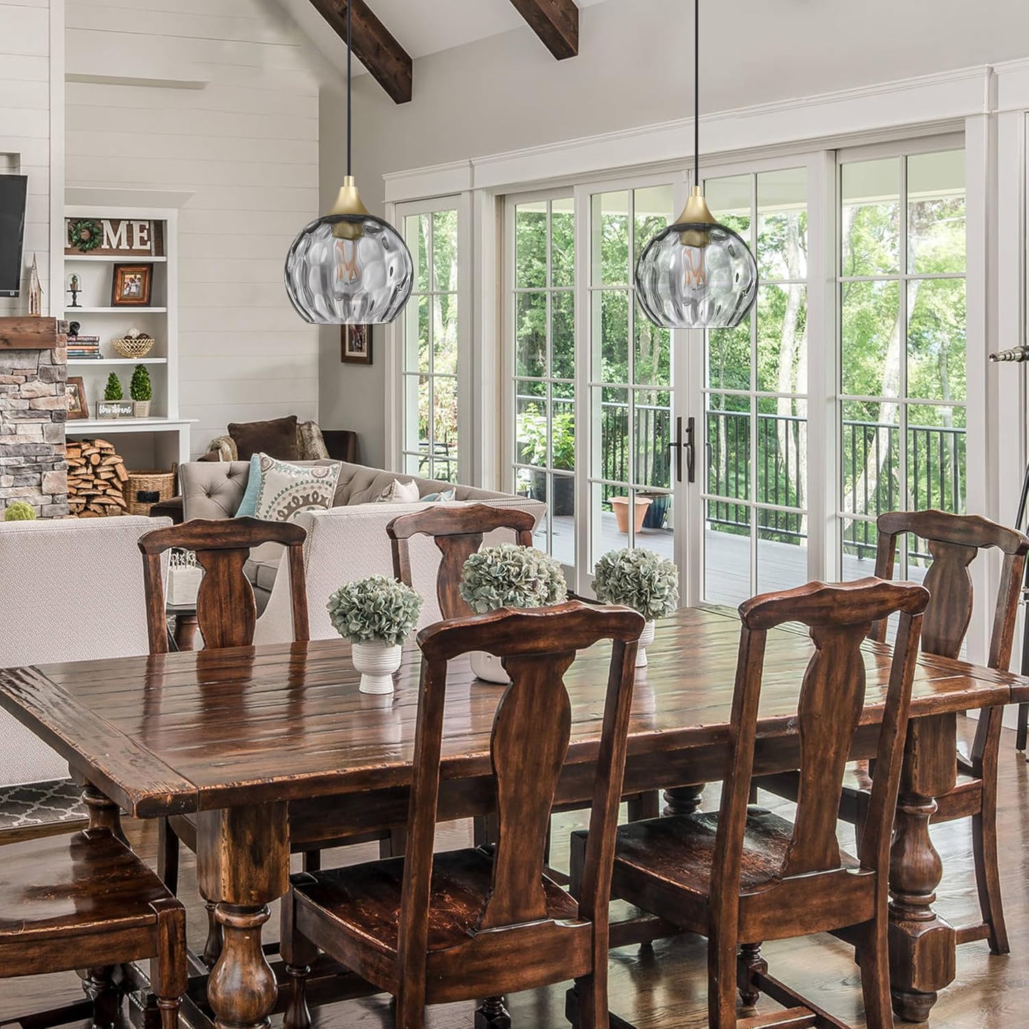 Farmhouse Grey‑Glass Gold Pendant Lights